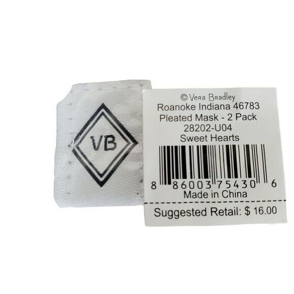 Vera Bradley 2 Pack Pleated Face‎ Masks Red Black Sweet Hearts NWT Sealed - Picture 3 of 5